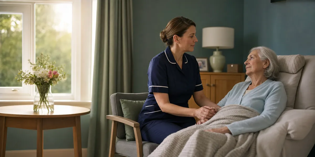 Care worker supporting a resident in a care home